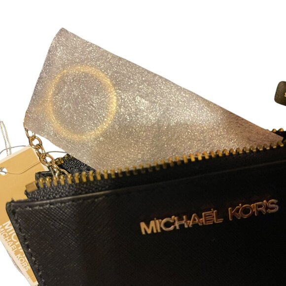 NWT Michael Kors Jet Set Travel Small Top Zip Leather Coin Pouch Wallet - Black - Picture 5 of 5